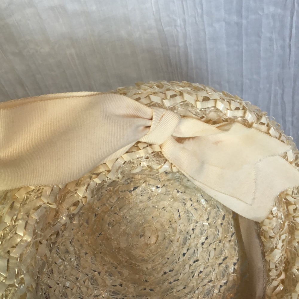 Vintage cream Jean Sutton beret woven womans hat with large front bow - Picture 7 of 10